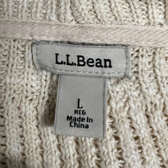 L.L. Bean Ivory Cotton Shaker Stitch Open Cardigan Sweater - Large - Picture 3 of 4
